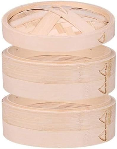 Premium 7/8/10/12 Inch Handmade Bamboo Steamer 2/3 Tiers & Lid & Liners Natural Bamboo Dumpling Steamer Perfect for Steaming Dumplings, Vegetables, Meat, Fish, Rice (Color : 10inch, Size : 2pcs)