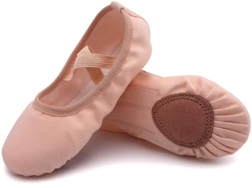 Uniuni Klassiska Dansskor Flickor Canvas Ballettskor Lädersula Gymnastik Dans Tofflor för Flickor Kvinnor, Beige, 37 EU