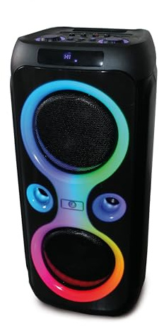 R-MUSIC Roller Box – High Power Lautsprecher – 7 Stunden Akkulaufzeit, Lichter und Musik im Rhythmus – Karaoke-Funktion und Gitarre – USB-Anschluss, AUX, Micro SD und Radiofunktion – Griff und Rollen