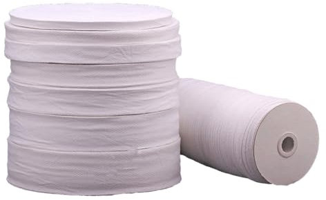 Wisafory Baumwoll Gurtband 50M/Rollen Baumwollband zum Nähen Schrägband Köperband Fischgräte Band Nahtband Natur Einfassband Cotton Twill Tape Ribbon Bindeband für DIY Bastel Weiß 4cm