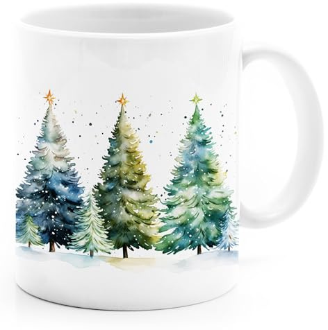 MoonWorks® Tasse Weihnachten Wintertasse Weihnachtstasse XMAS Schneemann Wichtel Aquarell Weiss standard
