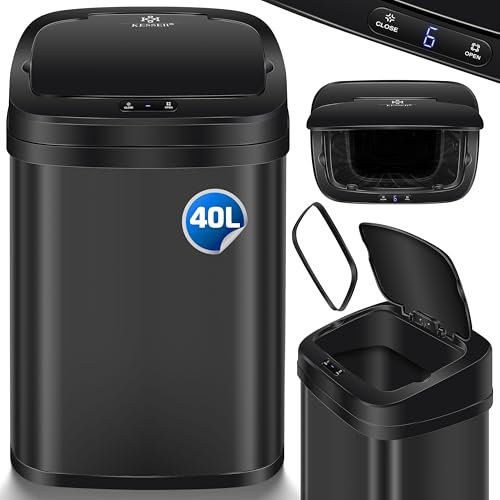KESSER® Pattumiera con sensore da Cucina, Automatica, con sensore di Movimento, con Pannello Touch e sensore, Display LCD, in Acciaio Inox, Nero - 40 Litri