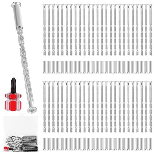Aubess 50 Sets Door Handle Fixing Screws and Sleeves, M3 Door Handle Screws, Door Handle Bolt Through Fixings with Mini Screwdriver, Nickel Plated Connecting Screw for Doors Cabinet Drawers