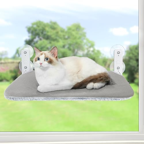 GUUSII HOME Katzen Hängematte Fensterliege Fenster Katzenbett Katzenhängematte Klappbar Fensterplätze Fensterhängematte Katzenliege Katzenhängebett Hält Bis zu 25kg (grau, L)