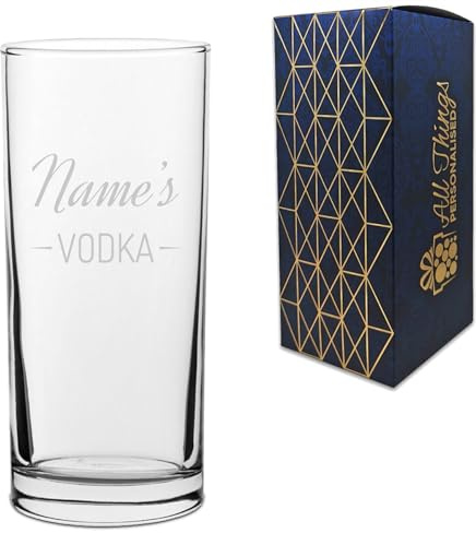 Personalised Engraved Novelty Vodka Hiball Tumbler Glass with 'Name's Vodka' Design, Customise with Any Name for Any Occasion, Gift Box Included, Laser Engraved