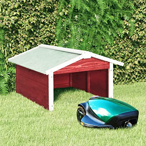 ShCuShan Casetta per Tosaerba Robotizzato 72x87x50 cm Rossa Bianca Abete,Robot tosaerba, garage con tetto a due falde, tettuccio per tosaerba, robot tosaerba, auto, giardino,Massello di Abete, resiste