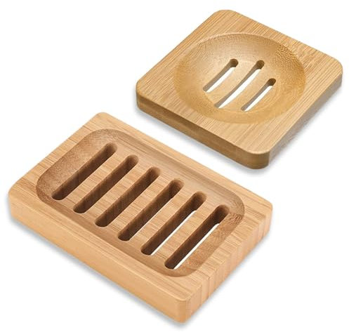 2 Stück Bambus Seifenschale mit Ablauf, Seifenhalter Dusche Holz Seifenablage Natürliche Hölzerne Bambus, Handgefertigte Seifenkiste Seifen Box Set