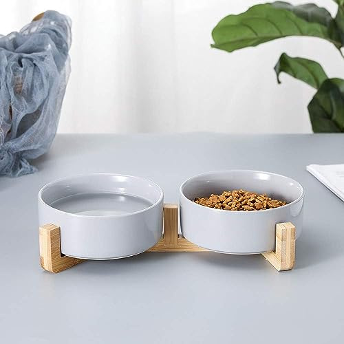 Bol céramique pour Chats et Chiens, Bol alimentaire pour Chiens, Gamelle Design céramique, Bol pour croquettes LILYPET (Gris, 2 Bols)