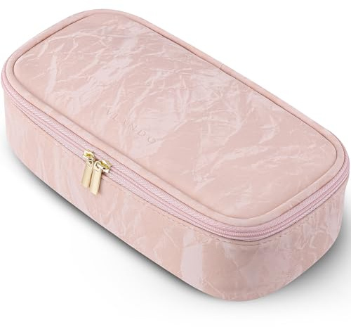 Vlando Reise Kosmetiktasche Klein, Make Up Tasche Damen, Tragbare Makeup Bag Organizer, Multifunktionale Schminktasche Damen aus wasserdichte Leder