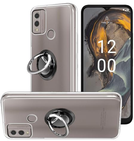 HuiYouMY 2-in-1 Case + Phone holder Ring Compatible with NOKIA C32 Cover for NOKIA C32, Slim Fit Soft TPU Shockproof Anti-Scratch Phone Case Cover - Clear