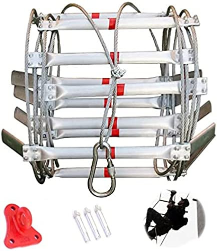 Aluminium Fire Escape Ladder - Safety Rope Ladder with Carabiners for Quick Deployment - Weight Capacity - Emergency Escape Tool