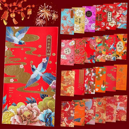 Kalolary 48 Stück Chinese New Year Rot Umschlag, Neujahr Glückstaschen Chinese Frühlingsfest Rot Geldtaschen für Neujahr