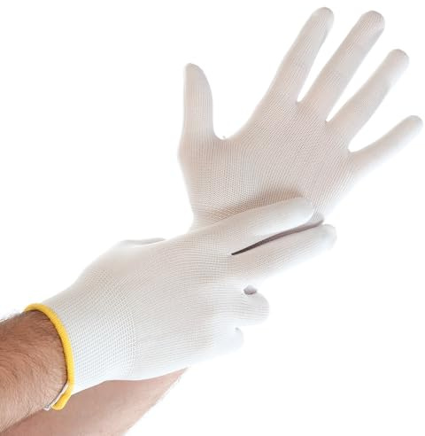 FRANZ MENSCH 240 Stück Hygostar Feinstrickhandschuhe Ultra Flex | Nylon, weiß, 9/L, L: 25cm, Karton, Feinstrickhandschuhe, Arbeitshandschuhe, Nylonhandschuhe