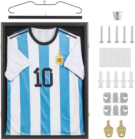 Walasis Trikotrahmen 60x80 bilderrahmen für Trikot: 3d Rahmen für Fußball Trikot - Groß Objektrahmen für Kinder Erwachsene Basketball T Shirt Schwarz