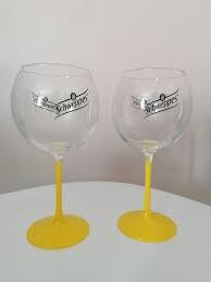 Générique Lot 2 VERRES BALLON COCKTAIL PIED JAUNE, 47 cl, neuf, MODELE IDENTIQUE PHOTO - MEME MARQUE