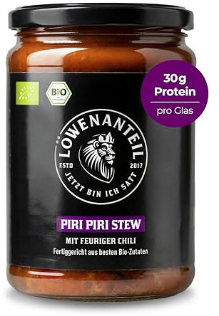Löwenanteil - 100% Bio-Eintopf PIRI PIRI Stew - 570g Glas - Proteinreiches Bio-Fertiggericht mit süßer Mango, schwarzen Bohnen & sonnengereiften Tomaten - Ohne Zuckerzusatz & Glutenfrei