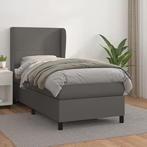 qohoio Boxspringbett mit Matratze Grau 100x200 cm KunstLED Bett Mit Bettkasten Bett Boxspringbett Betten Boxspringbett Mit Matratzeer - 3128899