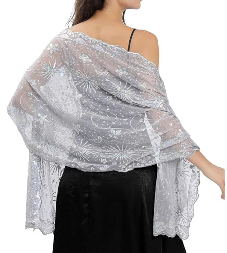 Generisch Damen-Schal Schwarz, Stola mit Pailletten für Abendkleid, Durchscheinend, Festlich, Schultertuch, Elegant, Schultertuch für Frauen