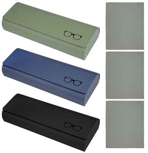 Jinsion 3 Pièces Etui Lunettes Rigide, Boite a Lunette Portable, Étuis à Lunettes Femme Homme, Boitier Lunettes Rigide avec avec Chiffon en Microfibre, Étui Lunettes en Cuir PU pour Adultes, Enfants