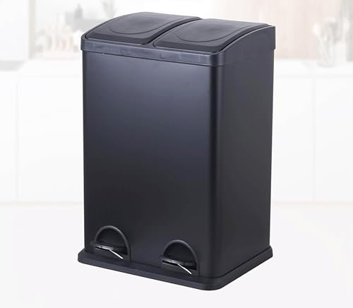 40L Compartment Recycling Bin Kitchen Pedal Dust Bin Removable Compartment Waste Separation Bin Stainless Steel Kitchen Waste Bin (Black, 40L)