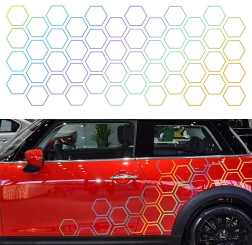 Blueshyhall Autoaufkleber Waben Muster, 48 Stück Aufkleber mit Honeycomb Muster, Car Sticker Tuning Deko Motive Lustig Groß für Auto Motorhauben, Seiten, Kofferraum (Silber Reflektierend, 13cm ID)