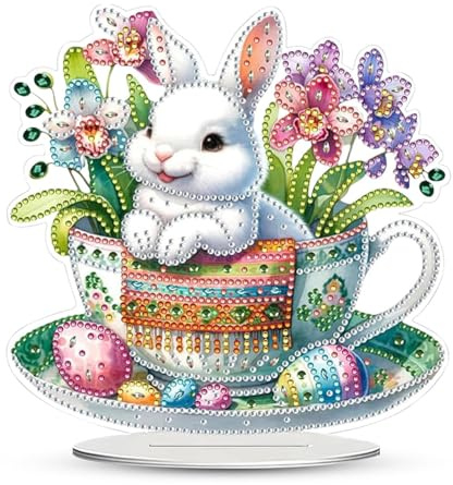 Dongcill Diamond Painting Ostern Hase,Ostern Deko | Doppelseitig Diamant Painting Tischdeko,DIY Diamond Painting Frühling Deko,5D Frühling Hase Diamant Malerei Ornamente