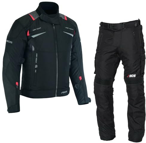BOSmoto Motorradkombi Herren 2-teiler mit Protektoren – Leichte Textiljacke und Hose für den Sommer,Herren Motorrad Textil kombi,Motorrad Kombi (BLACK, XXL)