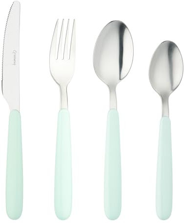 Grunwerg Bistro Set di posate, 24 pezzi, acciaio inossidabile 18/0, manico arrotondato, blu