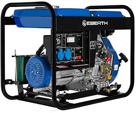 EBERTH 5000 Watt Notstromaggregat Diesel, Stromerzeuger Stromaggregat mit 10 PS Dieselmotor, 4-Takt, E-Starter, 2x 230V, 1x 12V, Automatischer Voltregler AVR, Ölmangelsicherung