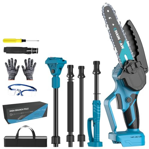 Kouamor Élagueuse télescopique sans fil de 15,2 cm - Mini tronçonneuse avec 2 batteries de 4,0 Ah - Tronçonneuse télescopique 2 en 1 - Système d'huile automatique - Réservoir d'huile de 30 ml