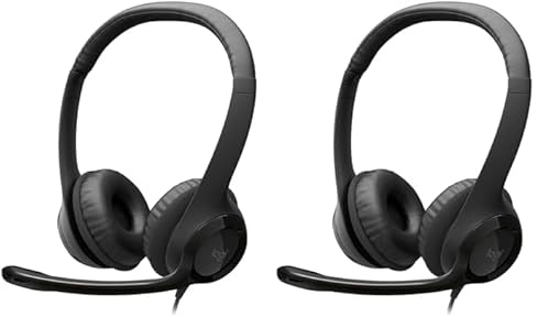 Logitech H390 Casque Filaire pour PC/Ordinateur Portable, Casque Stéréo avec Microphone Antibruit, USB-A, Commandes en Ligne, Compatible avec Chromebook - Noir (Lot de 2)