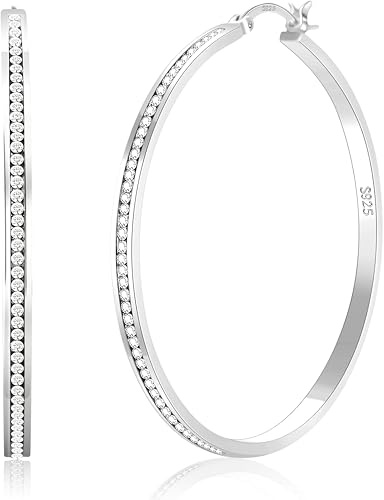 PABBEU Ohrringe Silber 925 Creolen für Damen Groß,Hypoallergen Leichte Creolen Silber Ohrringe mit AAAAA Zirkonia für Damen 30/40/50/60mm