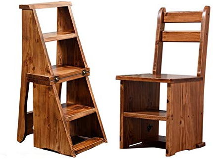 Sgabello pieghevole a 5 gradini, portatile, scala in legno, scaletta per interni, colore marrone chiaro, versatile panca per scarpe e fioriera, per cucina e bagno