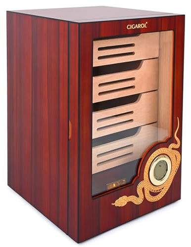 Velonx Humidor Zigarren, Handgefertigter Zedernholz Humidor Schrank für 200 Zigarren with Digital Hygrometer, Humidifier, Mit Glastür, 4+1 Fachböden, für Männer/Väter/Ehemänner