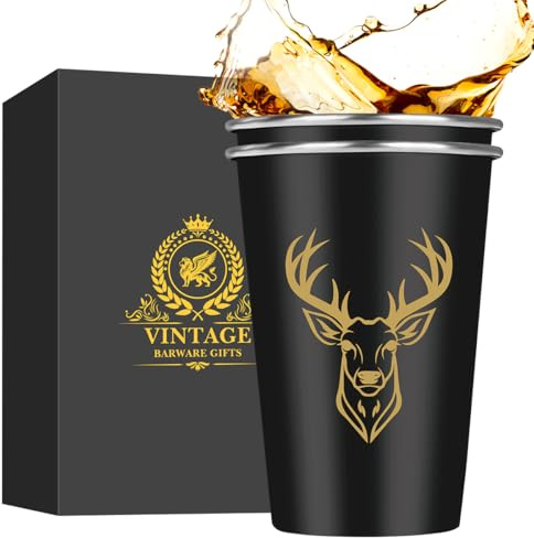 MR.BARWARE Hirschkopf Bierglas (0,5l), Personalisierte Jäger Geschenke, Edles Bier-Geschenke für Jäger Männer, Weihnachtsgeschenke Vatertagsgeschenk für Papa (edelstahl, 2er Set)