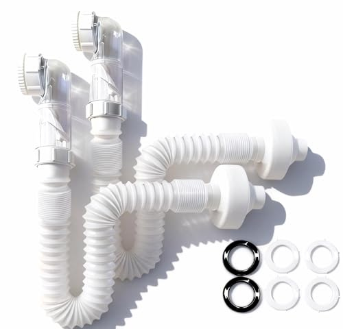 Yrichtra 2er Set 1 1/4 Zoll Raumsparsiphon, 360° Einstellbarer Syphon Waschbecken Abflussrohr mit Geruchsverschluss, Raumsparsiphon Waschtisch Flexibel, Siphon Flach für Badezimmer und Küche