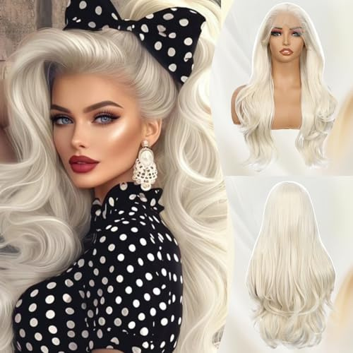 Sapphirewigs weiße Lace Front Perücke Welle synthetische Spitze vorne Perücken für Frauen lange Haare tägliche Weihnachten Halloween 26 Zoll