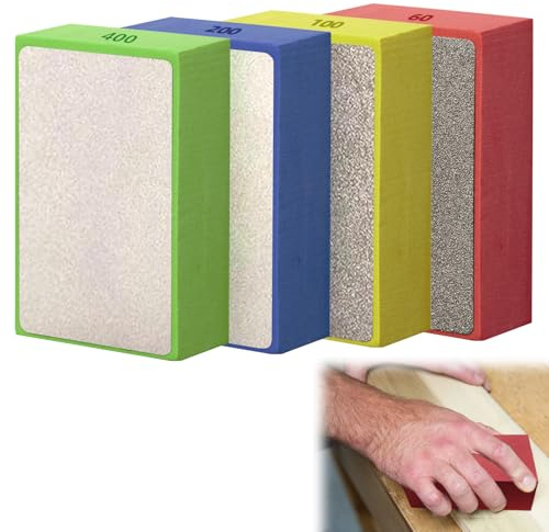 Girihe 4 PCS Diamond Hand Polishing Pads, Diamond Polishing Pads Porcelain Sanding Block, Tile File for Concrete Granite Marble Ceramic Porcelain Surface Pollishing 60# 100# 200# 400#