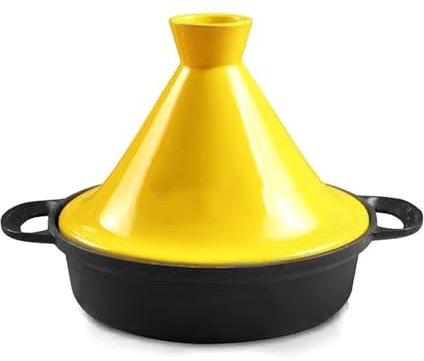HAJHI Hierro Fundido Tajine Marroqui Gas Tajín Marroquí Con Cerámica Tapa Tajina Inducción Asas Dobles Retiene La Humedad Utensilios De Cocina(Amarillo)