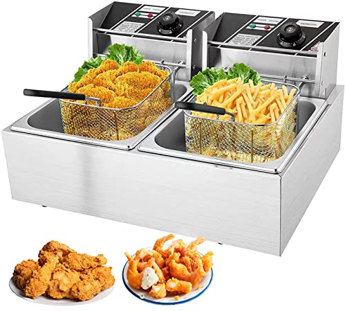 MJMLUCK Friggitrice elettrica a Olio da banco Professionale da 5000 W e 12 Litri, a Doppio Serbatoio, in Acciaio Inox, per ristoranti, con Temperatura Regolabile.