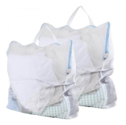 Set di 4 Sacchetti Portatili per Bucato, Grandi e Riutilizzabili, Compatibili con Lavatrice, Ideali per Viaggio, Biancheria Intima, Asciugamani e Sciarpe, Due Dimensioni, Blu
