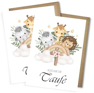 WBdesignz 2er-Set bezaubernde Taufkarten mit Umschlägen - Alles Liebe zur Taufe - Niedliche Glückwunschkarten zur Heiligen Taufe - Edle Geschenkkarten für Täufling Eltern Paten (DIN A6)