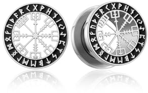 JSDDE Ohr Flesh Tunnel Plug Ohr Expander Dehnstab Piercing Helm of Awe Wikinger Symbol Ohrpiercing Punk Schmuck für Damen Herren Männer, 10mm, Silber