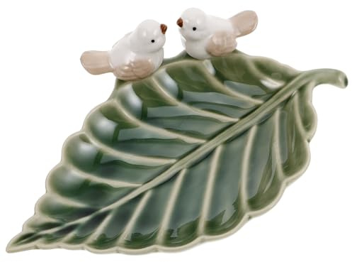 HEMOTON Plateau à Bijoux Céramique avec Oiseau et Verte Porte-bijoux Décoratif Multifonction pour Bagues et Boucles Oreilles Accessoire Esthétique pour Salle de Bain ou Table de Chevet