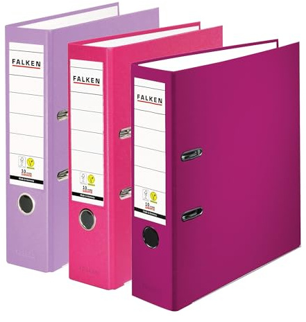 Falken Set da 3 Raccoglitori PP-Color, Made in Germany, 8 cm, Formato DIN A4, Colori Pastello Berry assortiti, Rivestimento in Plastica, Interno in Carta, con Etichetta Dorsale Intercambiabile