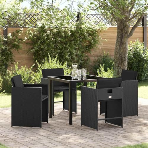 Mandloder Garten Essgruppe 5-teilig, Schwarz Poly-Rattan, langlebiges Outdoor Loungeset, modernes Design für Terrasse, Balkon, Sitzgruppe mit Tisch und 4 Stühlen