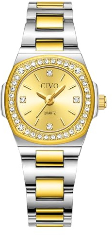 CIVO Montre Femme Acier Quartz: Dorée Petite Analogique avec Diamants Étanche - Conçu pour Poignets Menus - Idéal pour Bureau & Affaires