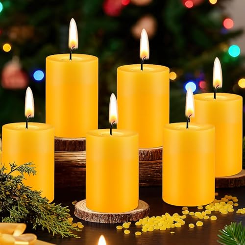 Lot de 12 bougies piliers en cire d'abeille, 5 x 7,6 cm, naturelles, inodores, durée de combustion de 20 heures, pour décoration de salon, prière, fête de mariage, église (12, orange)