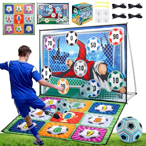 Soccer Ball Game Set, Balls Indoor Football Games Wall Ball Target with Ball and 2 Foldable Flannel Goals, Soccer Accuracy Exercise Garden Games Outdoor Footballs Games Gift