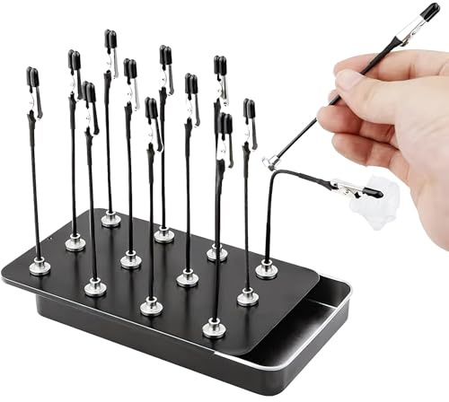 Hocklliy 12 Pcs Model Painting Stand Magnetic Spray Paint Clamping and Storage Box Flexible Spray Paint Holder Clips with Rubber Tips for Modeling, Memo Photo